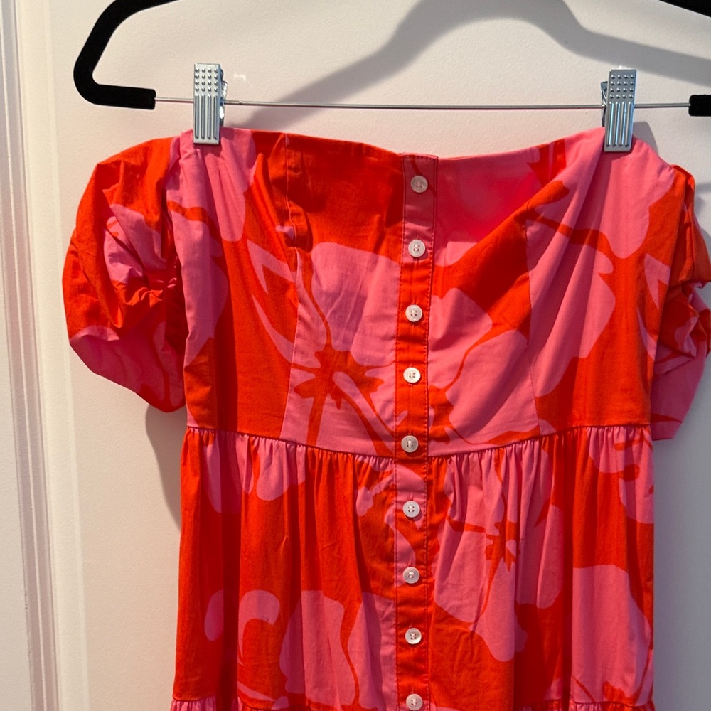 STAUD Red and Pink Floral Maxi Dress